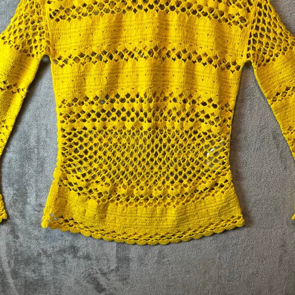 MAJE Crocheted Cotton Sweater In Yellow Size 1 (Small) Boho Bohemian - Picture 6 of 6
